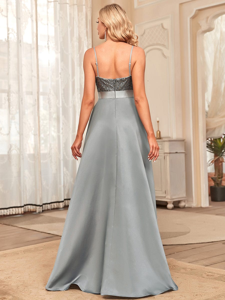 Custom Size Sexy Backless Sparkly Prom Dresses for Women with Irregular Hem #color_Grey