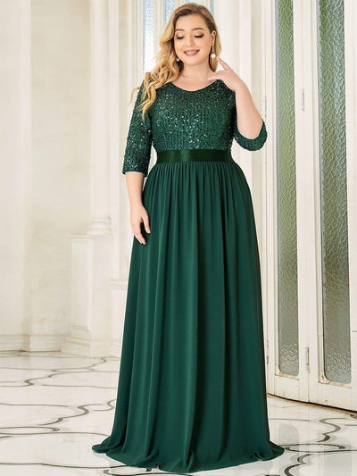 Women's Long Tulle & Sequin Evening Dresses for Mother of the Bride #color_Dark Green