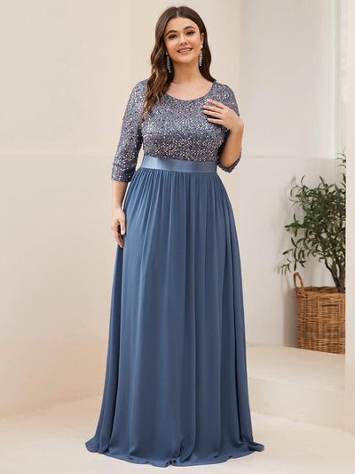 Women's Long Tulle & Sequin Evening Dresses for Mother of the Bride #color_Dusty Blue