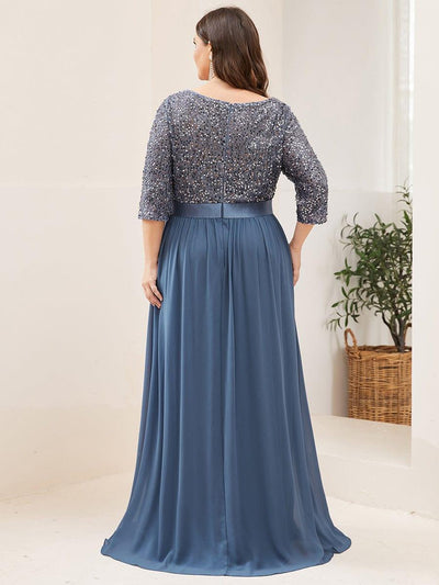 Women's Long Tulle & Sequin Evening Dresses for Mother of the Bride #color_Dusty Blue