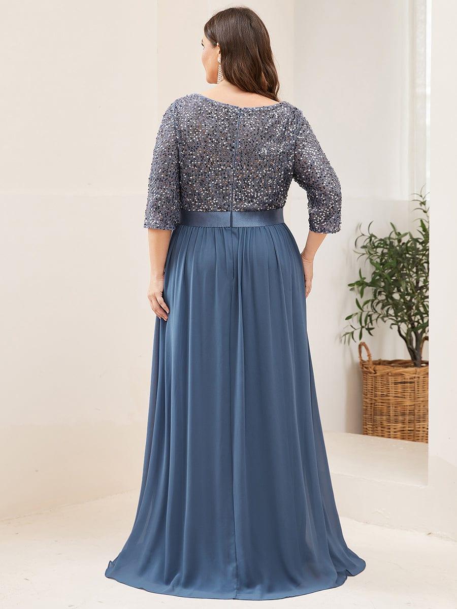 Elegant Round Neckline 3/4 Sleeve Sequins Patchwork Evening Dress