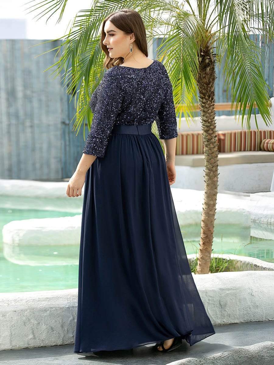 Women's Long Tulle & Sequin Evening Dresses for Mother of the Bride #color_Navy Blue