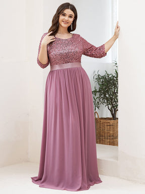 Custom Size Elegant Round Neckline 3/4 Sleeve Sequins Patchwork Evening Dress