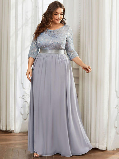 Women's Long Tulle & Sequin Evening Dresses for Mother of the Bride #color_Silver