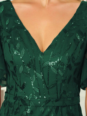 Custom Size Gorgeous V Neck Leaf-Sequined Fishtail Party Dress