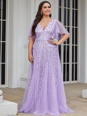 Custom Size Romantic Shimmery V Neck Ruffle Sleeves Maxi Long Evening Gowns