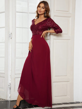 Custom Size Sexy V Neck A-Line Sequin Evening Dresses with 3/4 Sleeve