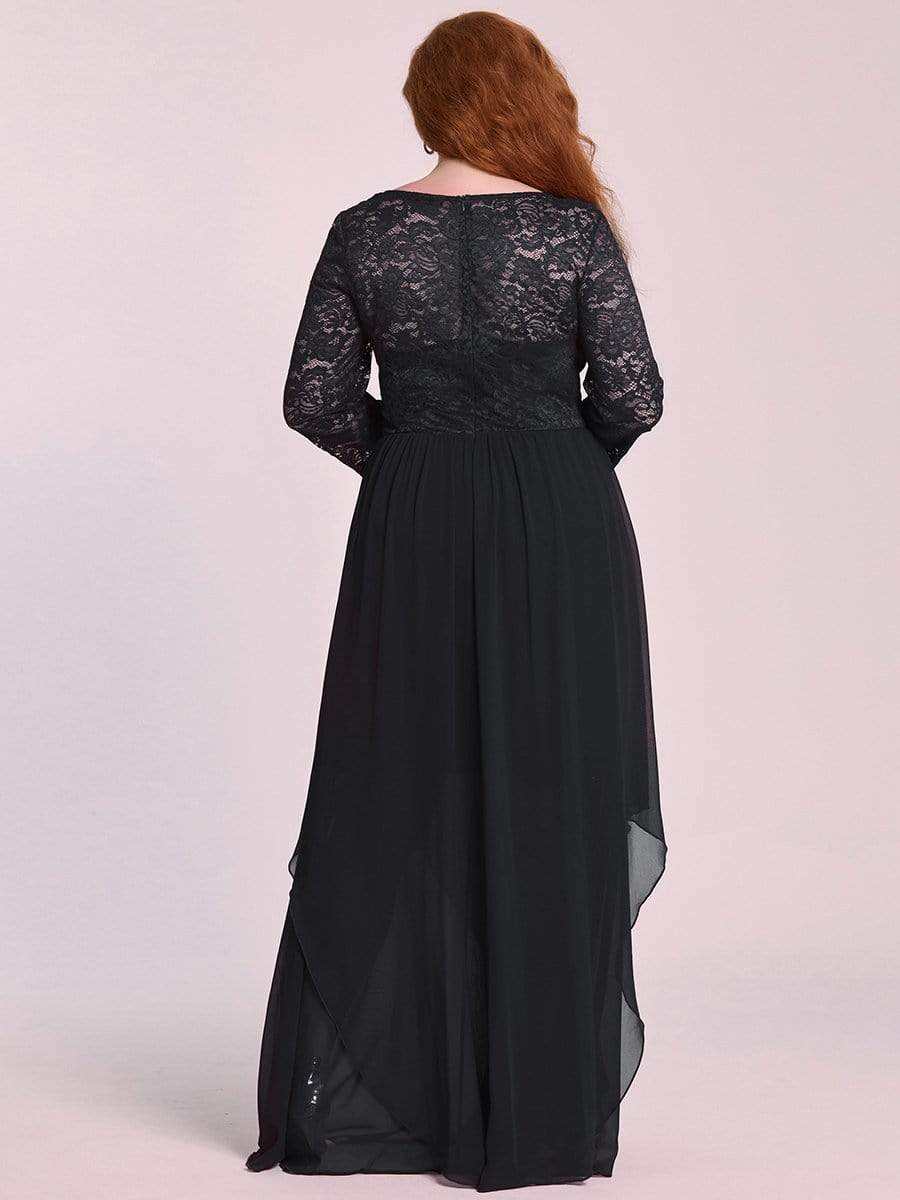 Classic Floral Lace Plus Size Bridesmaid Dresses for Women with Long Sleeve #color_Black