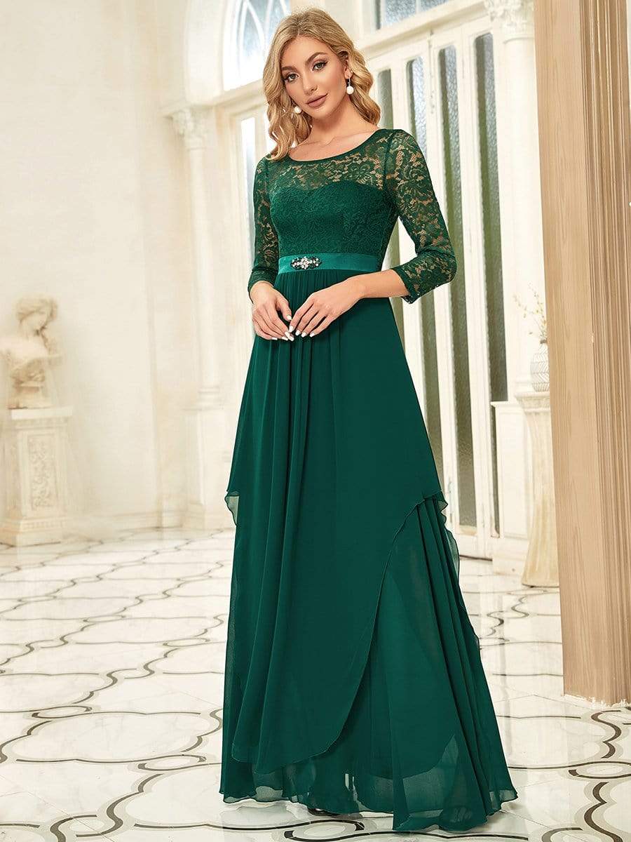 Lace 3/4 Sleeve Floor Length Mother of the Bride Dresses