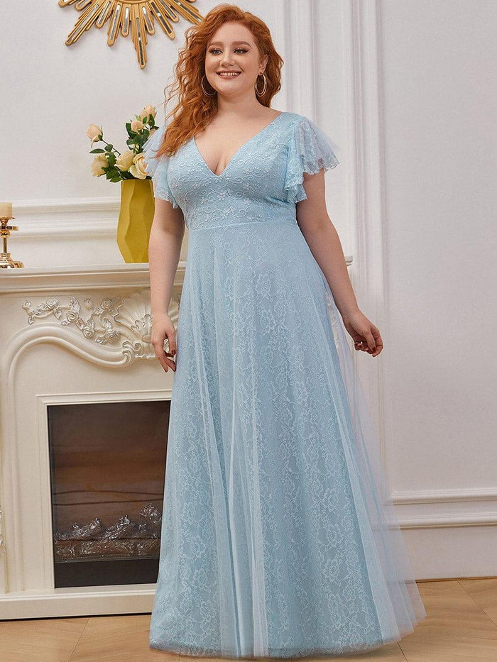 Lace V-Neck Ruffle Dress