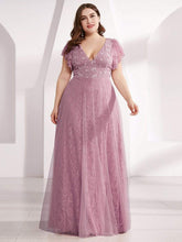 Maxi Long Plus Size Lace Evening Dresses with Ruffle Sleeves #color_Purple Orchid