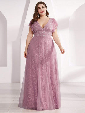 Maxi Long Plus Size Lace Evening Dresses with Ruffle Sleeves