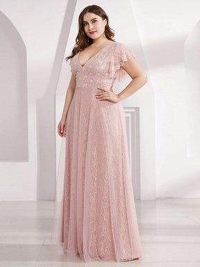 Maxi Long Plus Size Lace Evening Dresses with Ruffle Sleeves