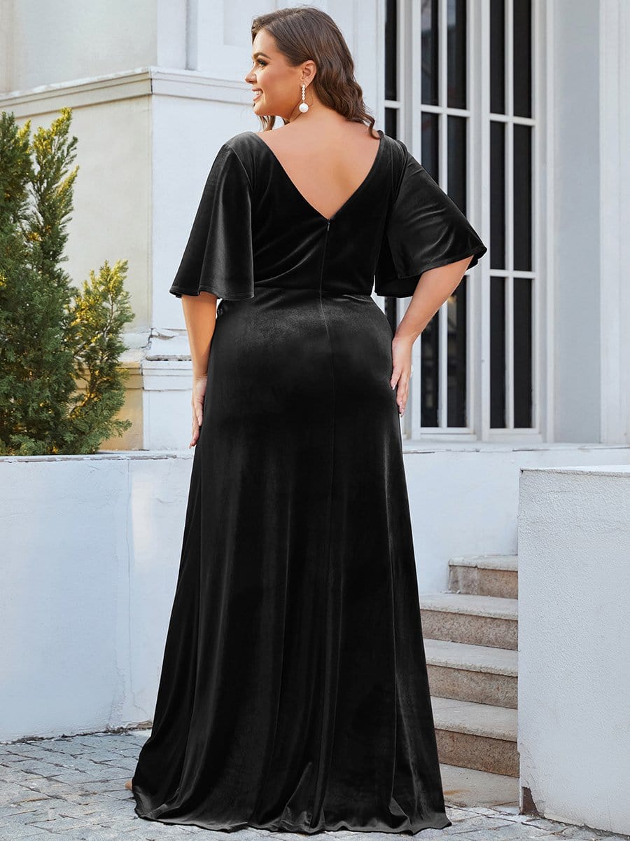 Vintage Plus Size Floor Length Velvet Evening Dress