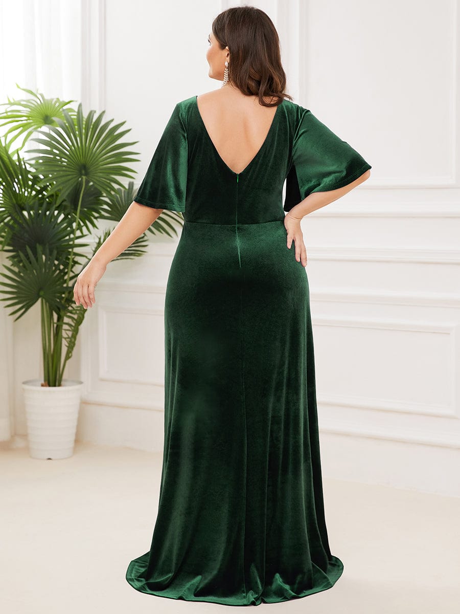 Vintage Plus Size Floor Length Velvet Evening Dress #color_Dark Green