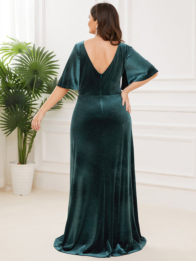 Vintage Plus Size Floor Length Velvet Evening Dress #color_Dark Green