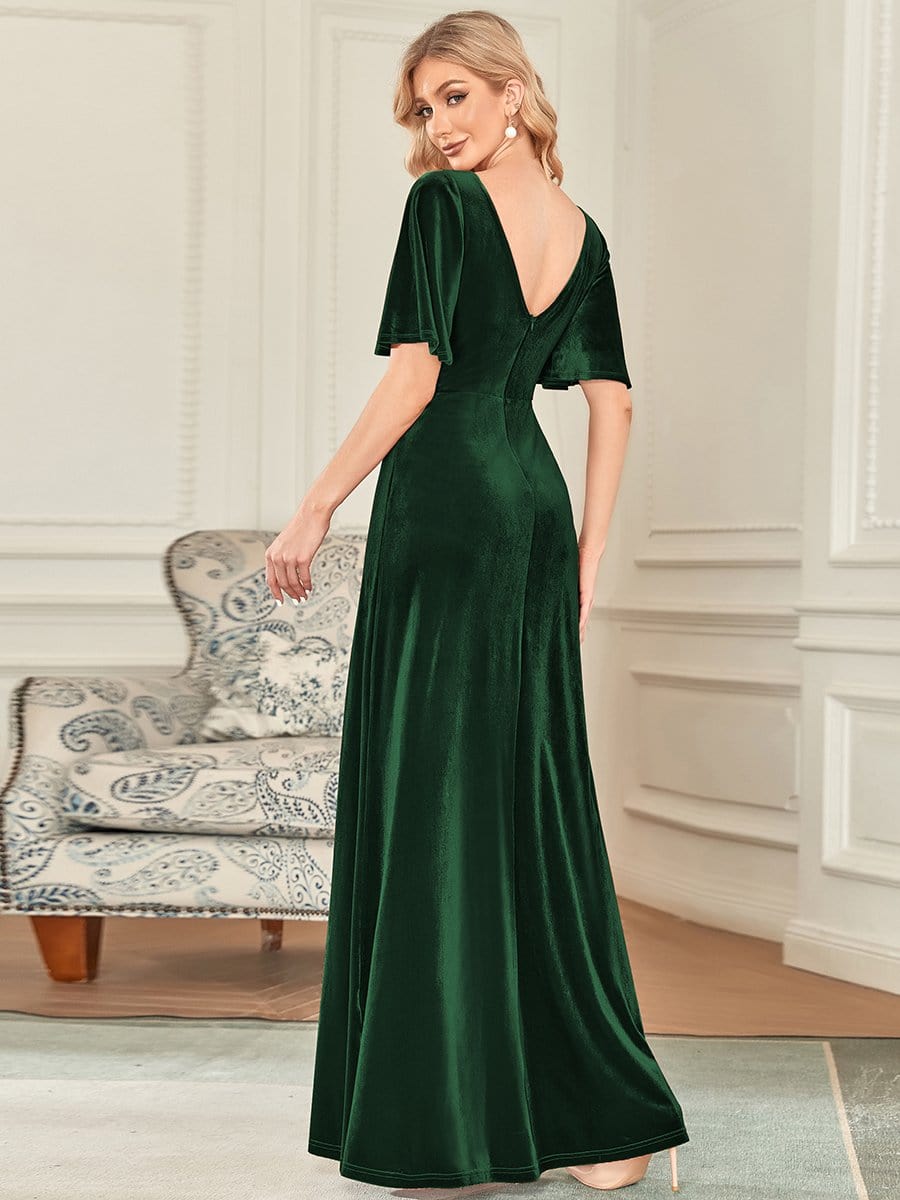 Vintage Plus Size Floor Length Velvet Evening Dress #color_Dark Green