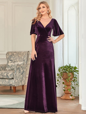 Custom Size Elegant Double V Neck Velvet Bridesmaid Dress
