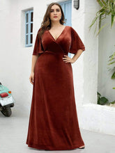 Vintage Plus Size Floor Length Velvet Evening Dress #color_Brick Red