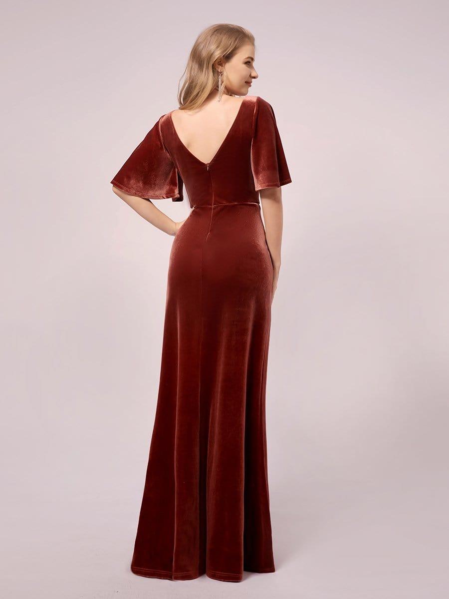 Vintage Plus Size Floor Length Velvet Evening Dress #color_Brick Red