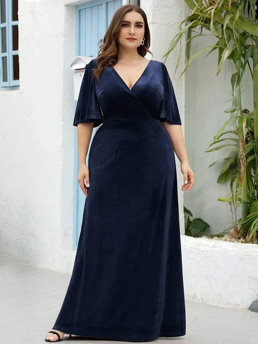 Vintage Plus Size Floor Length Velvet Evening Dress