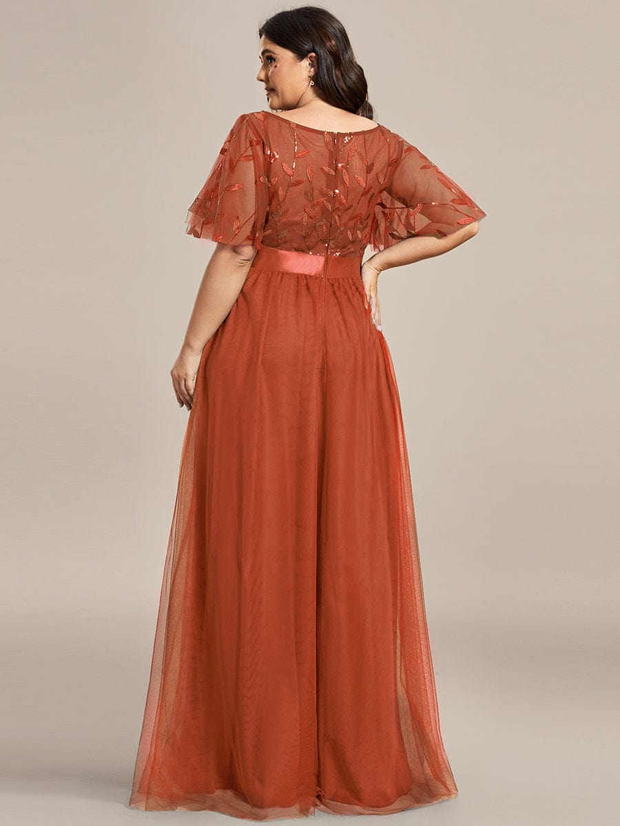 Plus Size Women's Embroidery Bridesmaid Dress with Short Sleeve