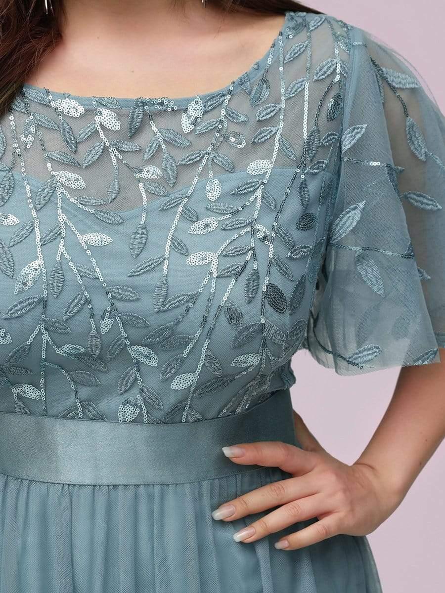 Women's A-Line Short Sleeve Embroidery Floor Length Bridesmaid Dresses #color_Light Teal