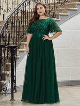 Plus Size Women's Embroidery Bridesmaid Dress with Short Sleeve #color_Dark Green