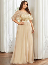 Plus Size Women's Embroidery Bridesmaid Dress with Short Sleeve #color_Gold