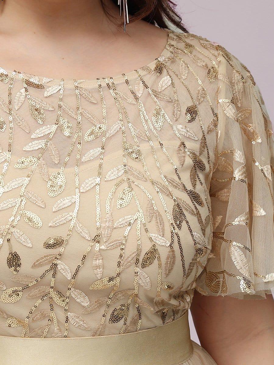 Women's A-Line Short Sleeve Embroidery Floor Length Bridesmaid Dresses #color_Gold