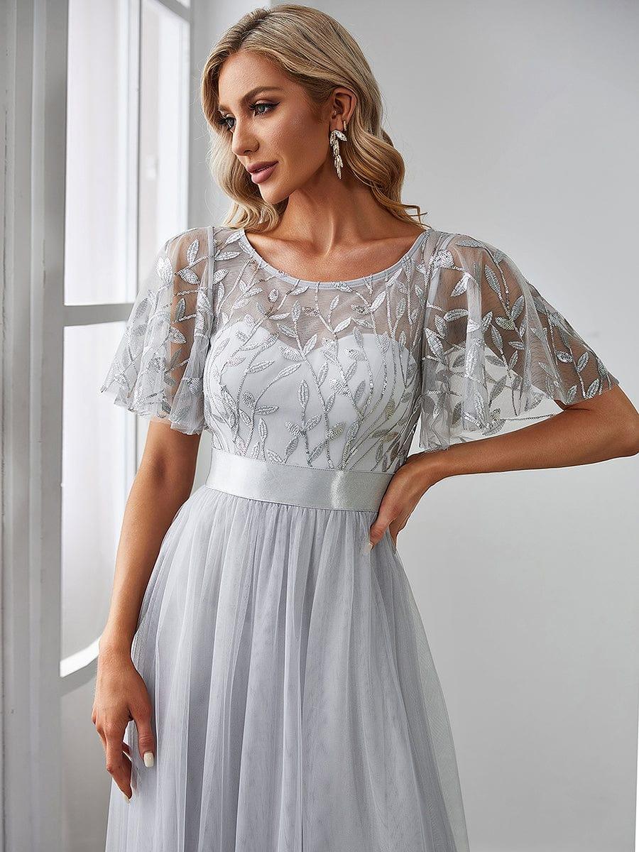 Women's A-Line Short Sleeve Embroidery Floor Length Wedding Guest Dresses