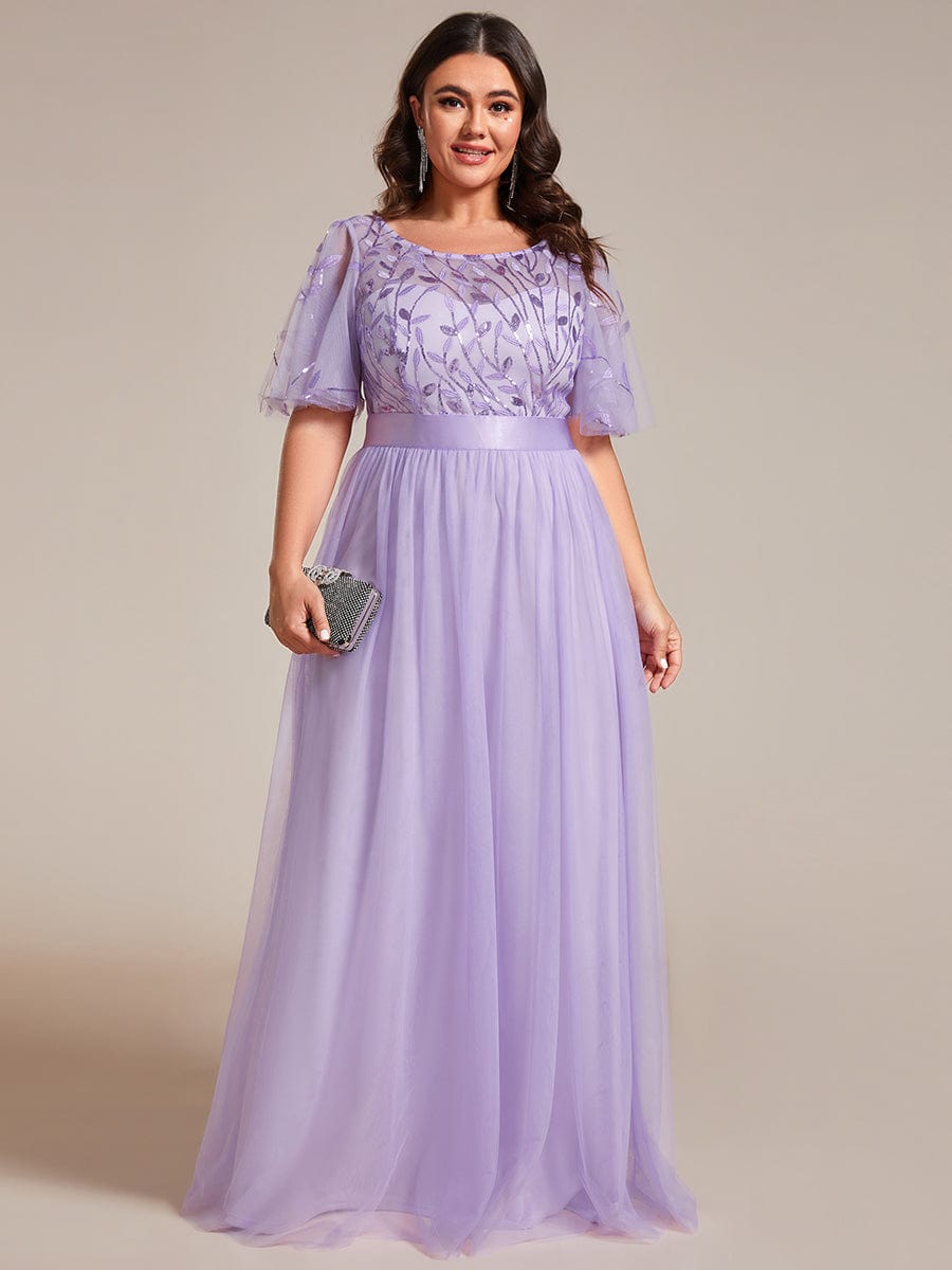 Women's A-Line Short Sleeve Embroidery Floor Length Wedding Guest Dresses