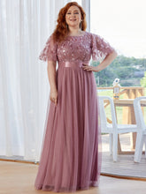Plus Size Women's Embroidery Bridesmaid Dress with Short Sleeve #color_Purple Orchid