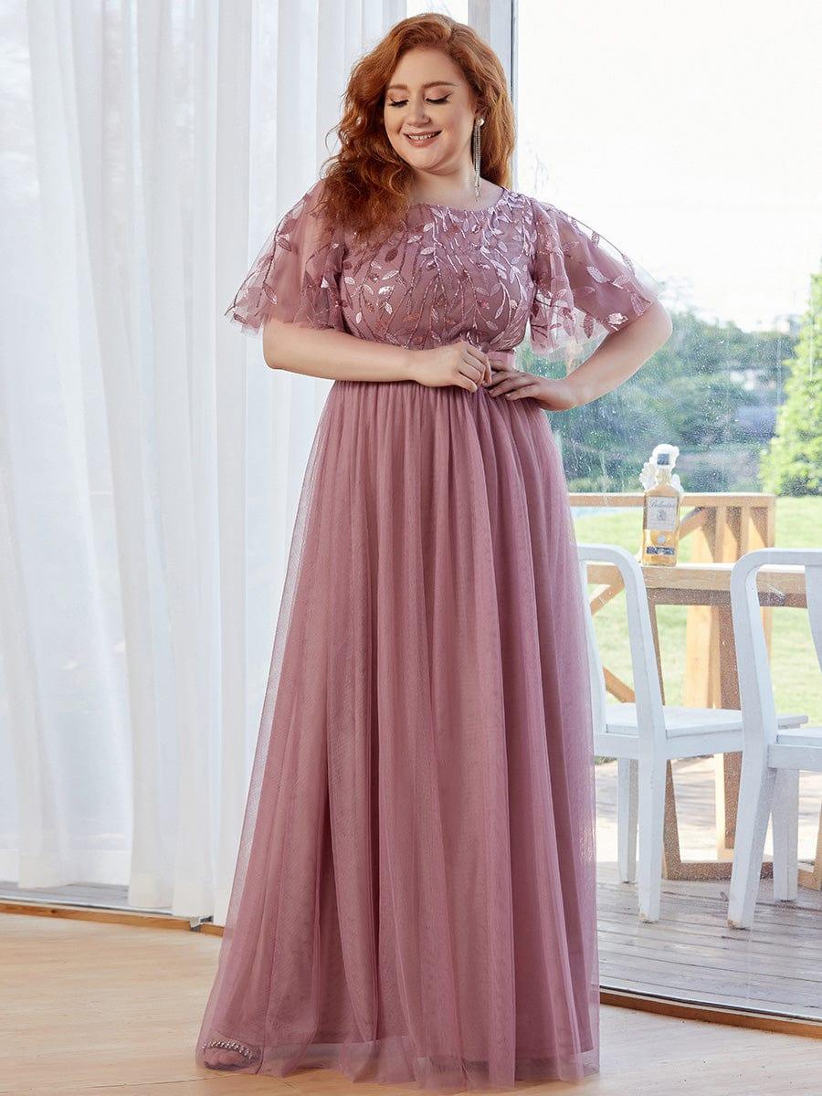 Women's A-Line Short Sleeve Embroidery Floor Length Bridesmaid Dresses #color_Purple Orchid