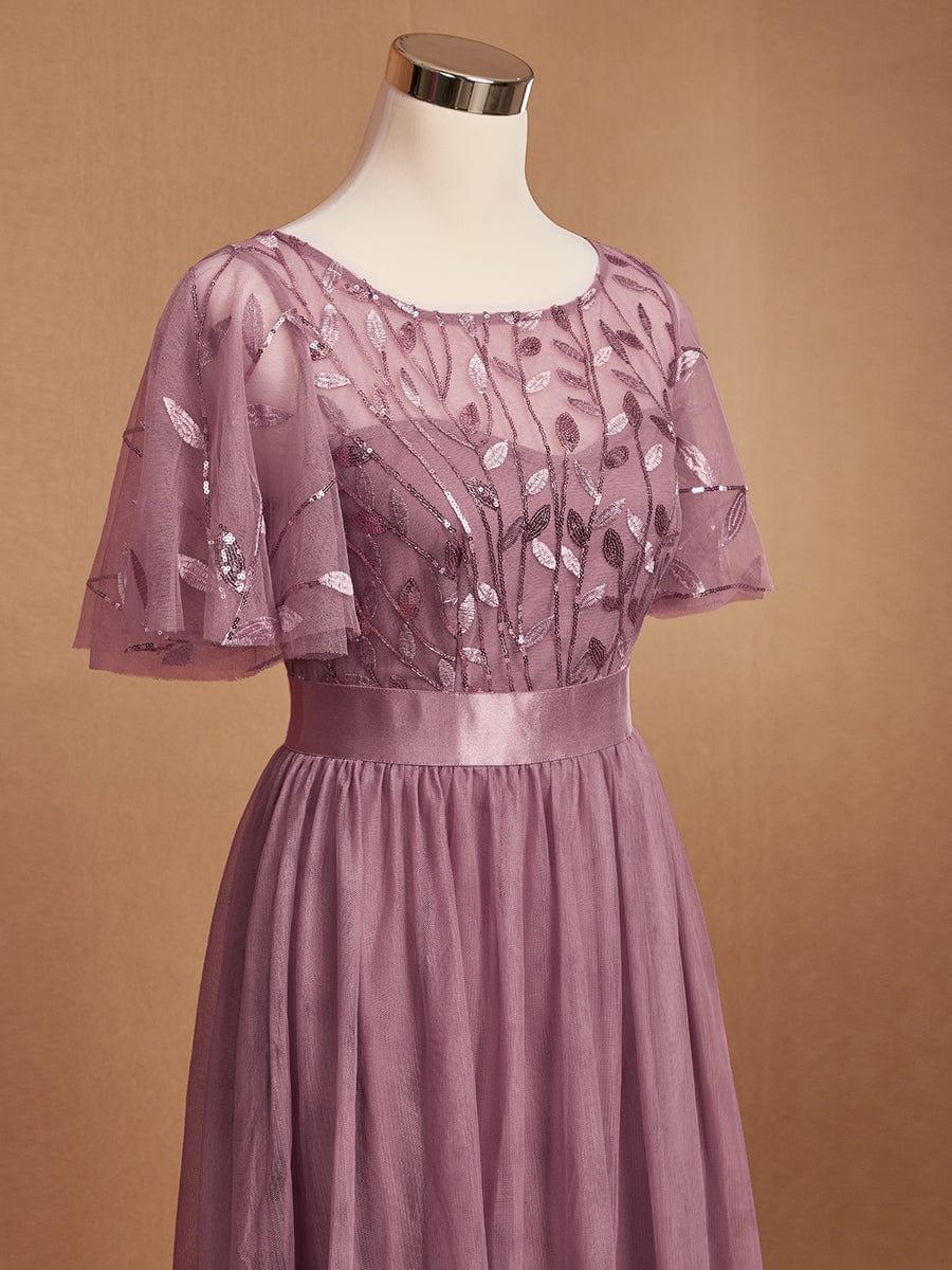 Women's A-Line Short Sleeve Embroidery Floor Length Bridesmaid Dresses #color_Purple Orchid
