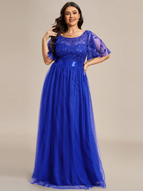 Plus Size Women's Embroidery Bridesmaid Dress with Short Sleeve