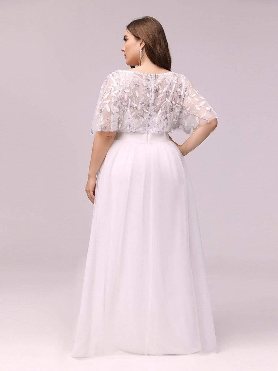 Women's A-Line Short Sleeve Embroidery Floor Length Bridesmaid Dresses #color_White