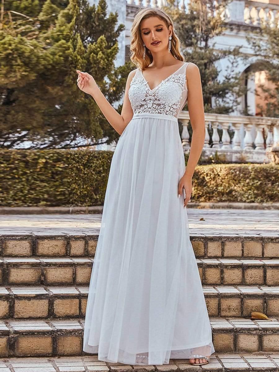 Women's A-Line V-Neck Floral Lace Appliques Bridesmaid Dress #color_Cream