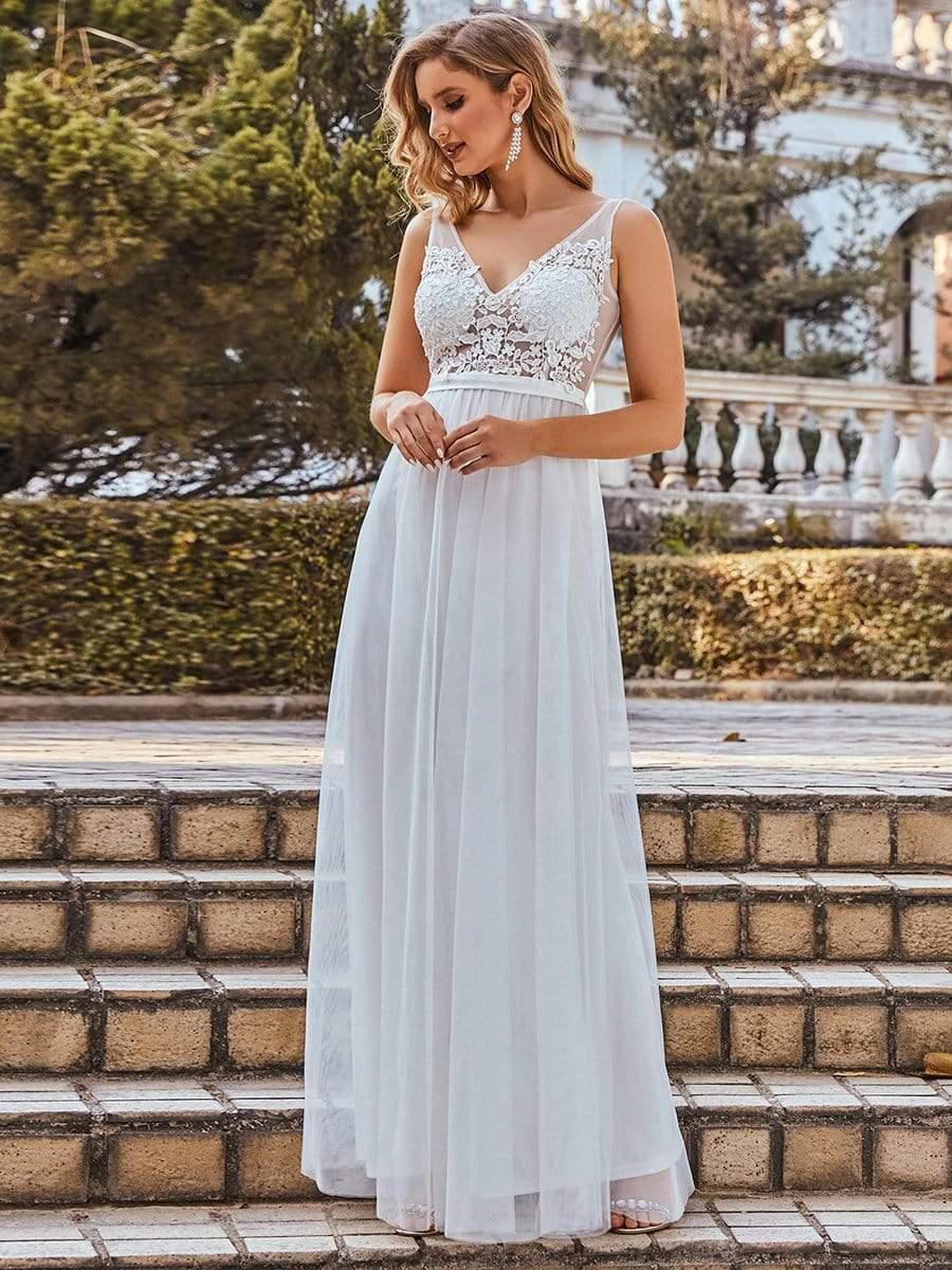 Women's A-Line V-Neck Floral Lace Appliques Bridesmaid Dress #color_Cream