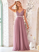 Women's A-Line V-Neck Floral Lace Appliques Bridesmaid Dress #color_Purple Orchid