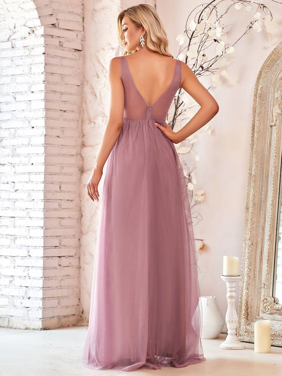 Women's A-Line V-Neck Floral Lace Appliques Bridesmaid Dress #color_Purple Orchid