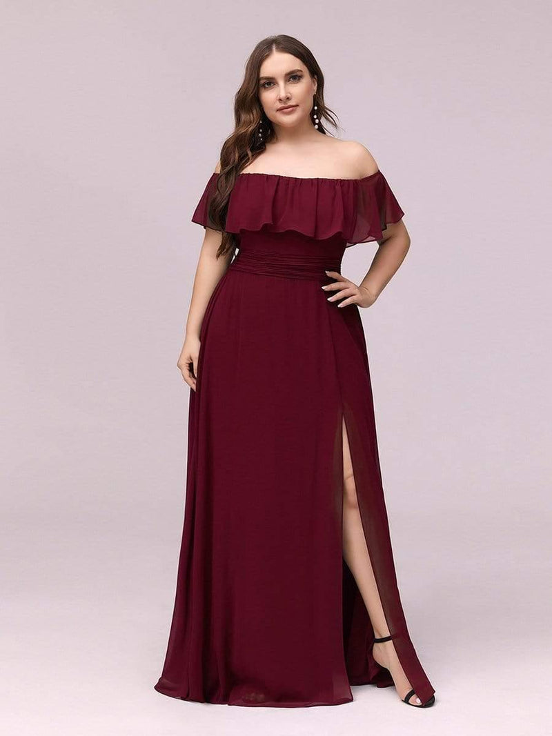 Off-the-Shoulder Plus Size Wedding Dress Split Front main image 1