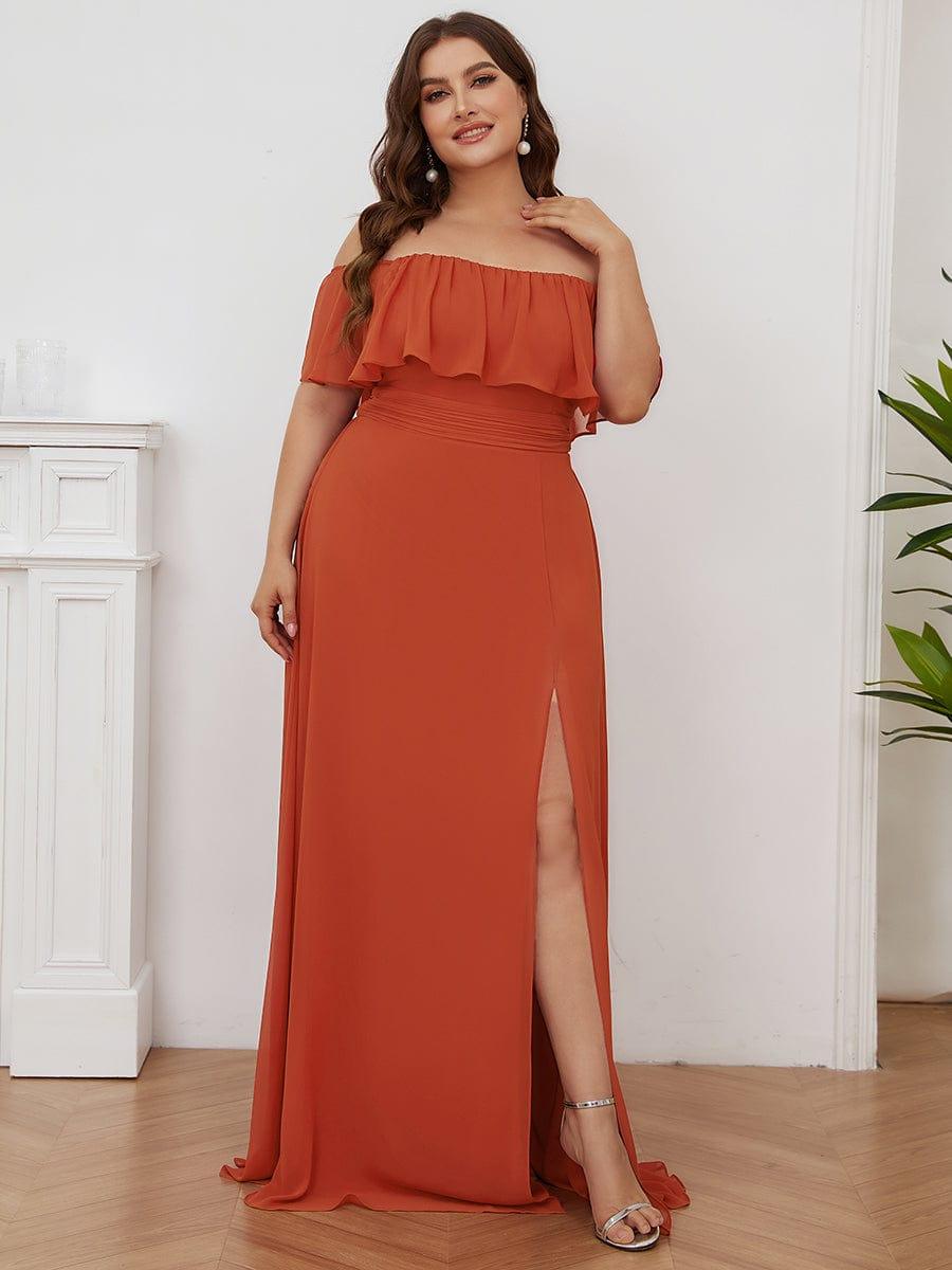 ÉMILE Plus Off Shoulder Ruffle Thigh Split Bridesmaid Dress
