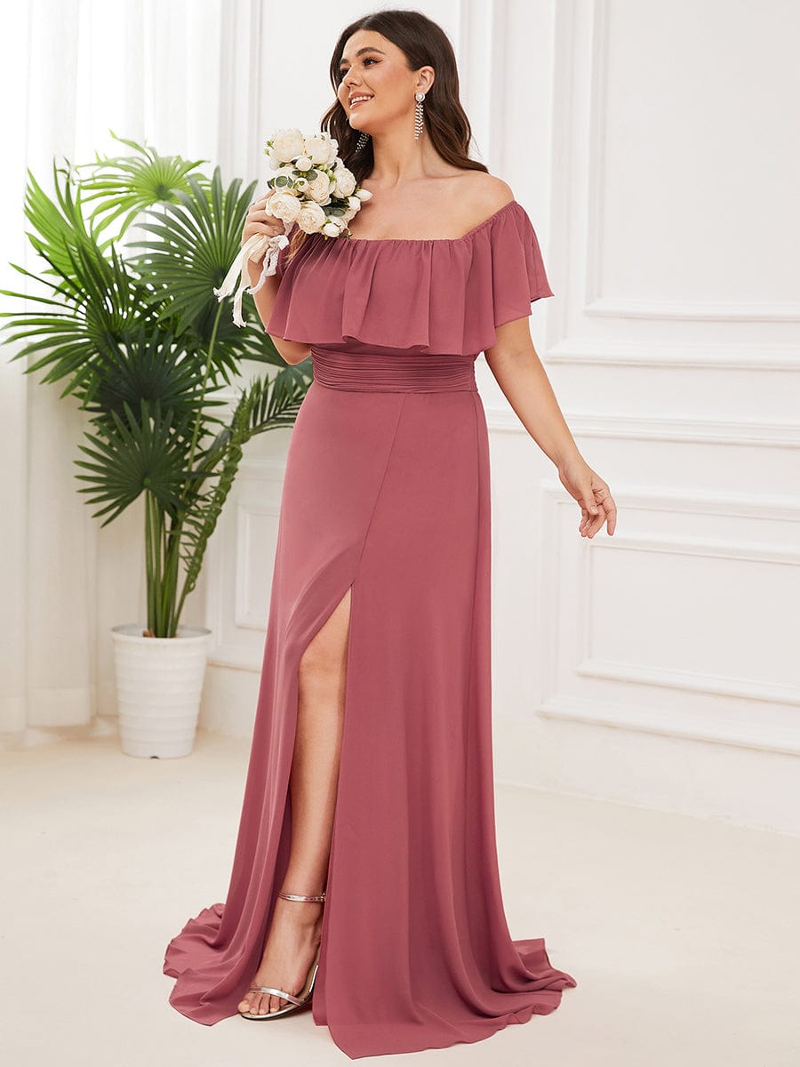 Plus Size Off-The-Shoulder Ruffle Chiffon Bridesmaid Dress
