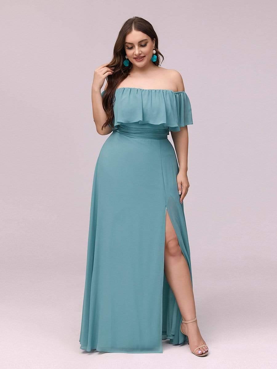 Women's Off-The-Shoulder Ruffle Thigh Split Plus Size Bridesmaid Dress