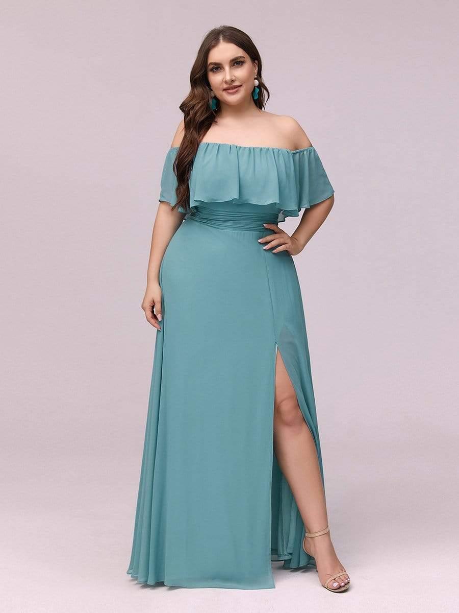 Women's Off-The-Shoulder Ruffle Thigh Split Plus Size Bridesmaid Dress