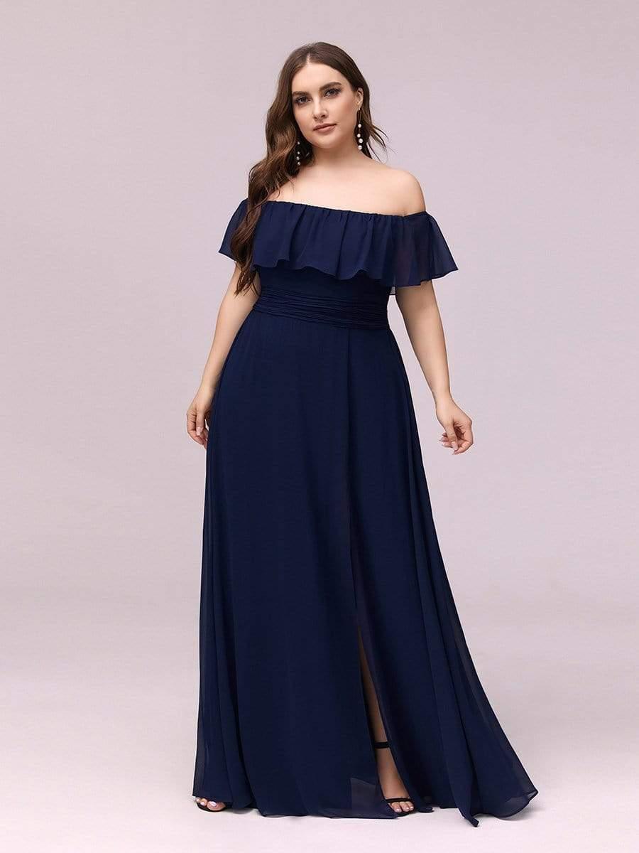 Women's Off-The-Shoulder Ruffle Thigh Split Plus Size Bridesmaid Dress