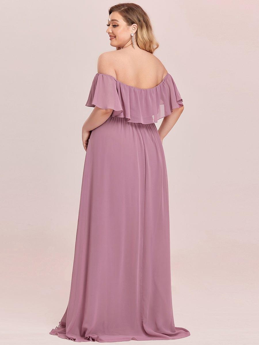 Custom Size Women's Off-The-Shoulder Ruffle Thigh Split Bridesmaid Dresses #color_Purple Orchid