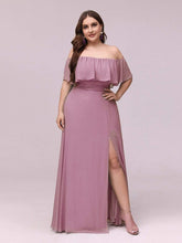 Women's Off-The-Shoulder Ruffle Thigh Split Plus Size Bridesmaid Dress #color_Purple Orchid