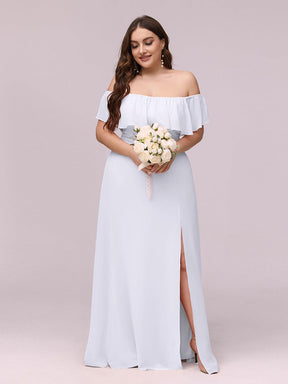 Plain Off Shoulder Chiffon Wedding Dress with Side Split